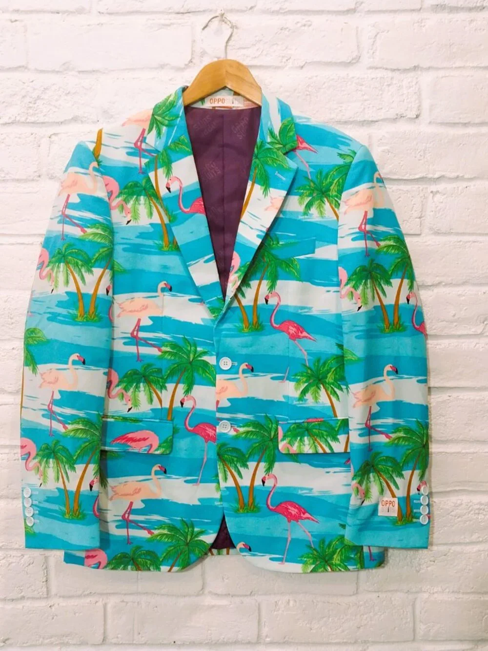 OppoSuits Mens 38 Jacket Pants Suit Tropical Flamingo Beach Party Blue Pink NEW.